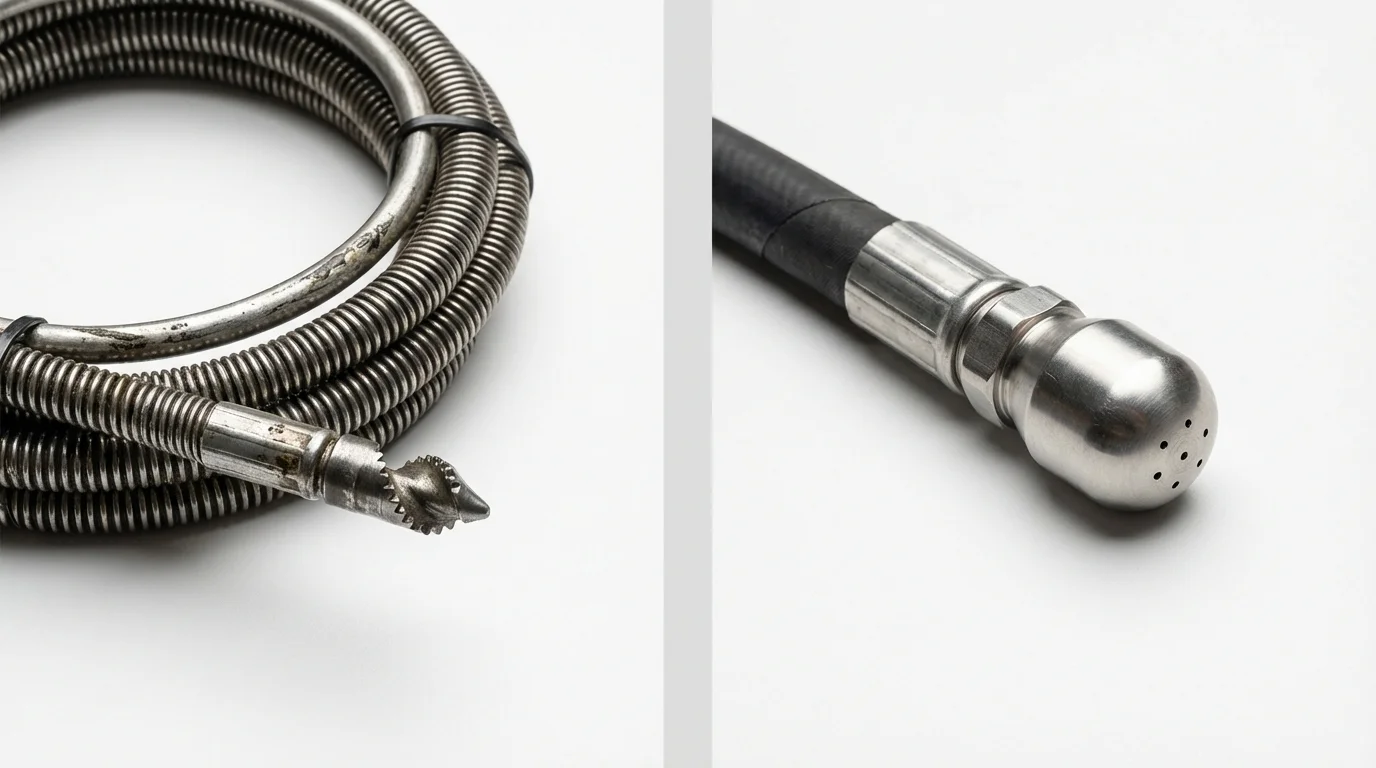 Drain snake cable and hydro jetting nozzle used for drain cleaning in Fox Lake, IL